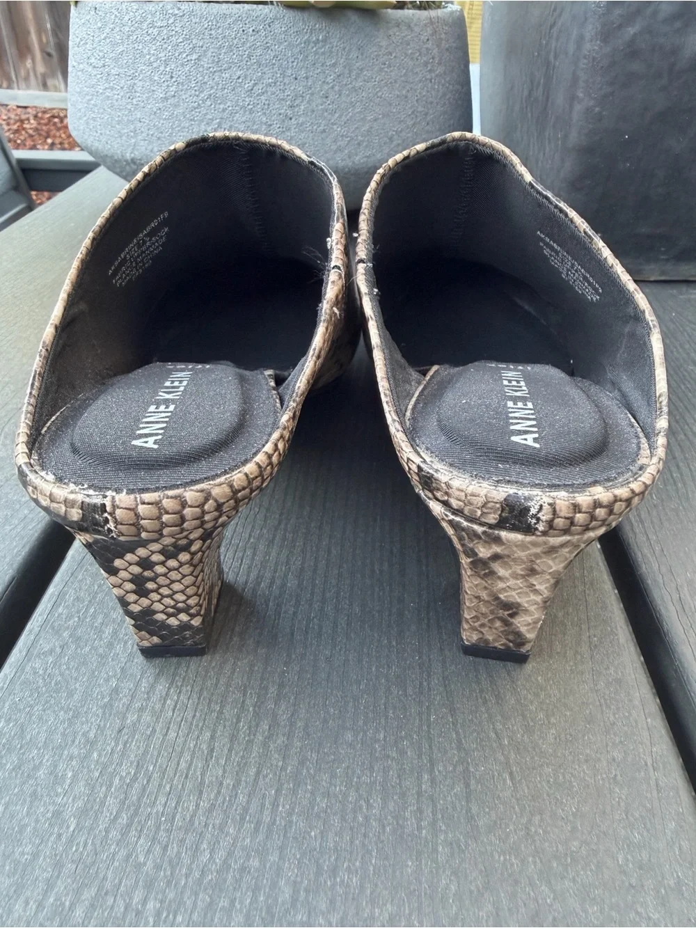 Anne Klein AKSABRINE Shoes Womens Size 7.5 Brown Snake Print Mule Block Heels